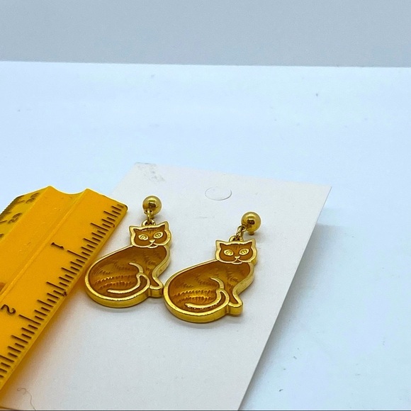 Enamel Cat Pierced Post Dangle Earrings - Picture 4 of 7